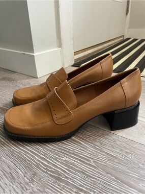 90s Y2K Vintage Hillard & Hanson Leather Penny Loafer Chunky Block Heel